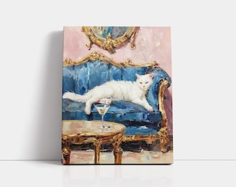 Rococo Cat Art Print: Whimsical Maximalist Pet Portrait