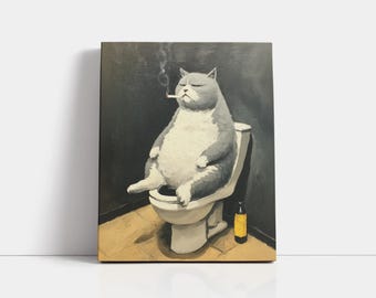 Grumpy Cat Oil Painting Print, Funny Bathroom Decor