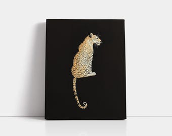 Leopard Portrait Art: 1960s East Asian Style on Black