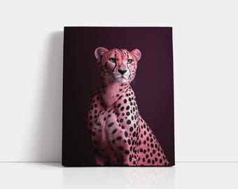 Purple Cheetah Portrait: Exotic Animal Art, Matte Poster or Canvas