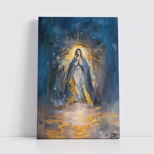 Lienzo grande de Notre Dame de Lourdes, arte abstracto minimalista moderno, escrituras bíblicas católicas, decoración de altar para el hogar sagrado