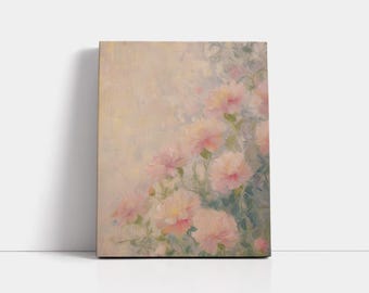 Pink Carnations Floral Painting: Vintage Cottagecore Wall Art