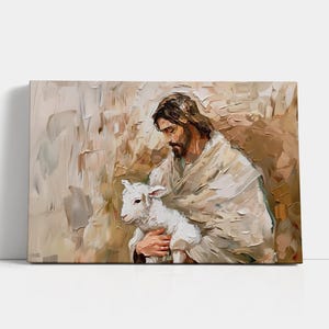 Jesus Leaves the 99 Canvas Prints, Lost Sheep Art Christian Wall Art, Scripture Canvas Bible Artwork Rustic Countryside Wall Art Altar Decor
