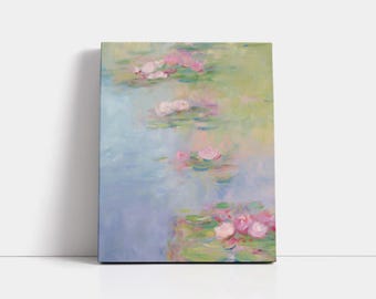 Monet Style Water Lilies Art: Pastel Pond Canvas or Matte Poster