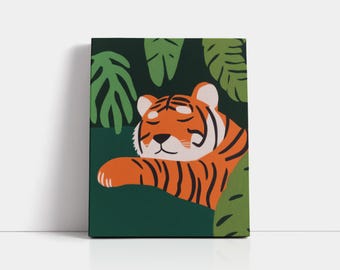 Sleeping Tiger Safari Art: Whimsical Nursery Decor, Canvas or Poster