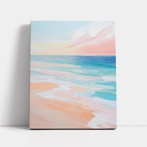 Pastel Pink Beach Wall Art Canvas Print, Tropical Wall Art, Eclectic Wall Art, Beach Scenery Wall Art Modern Aesthetic Contemporary Wall Art