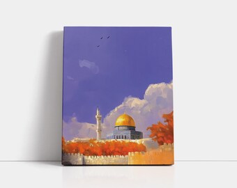 Al-Aqsa Mosque & Dome of the Rock Art: Jerusalem Golden Trees Canvas