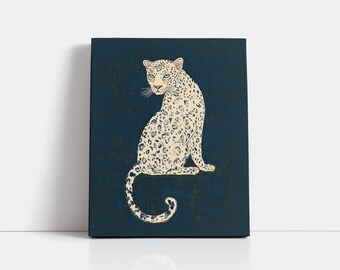 Snow Leopard Art Print: 1960s Asian Style, Exotic Animal Poster or Canvas