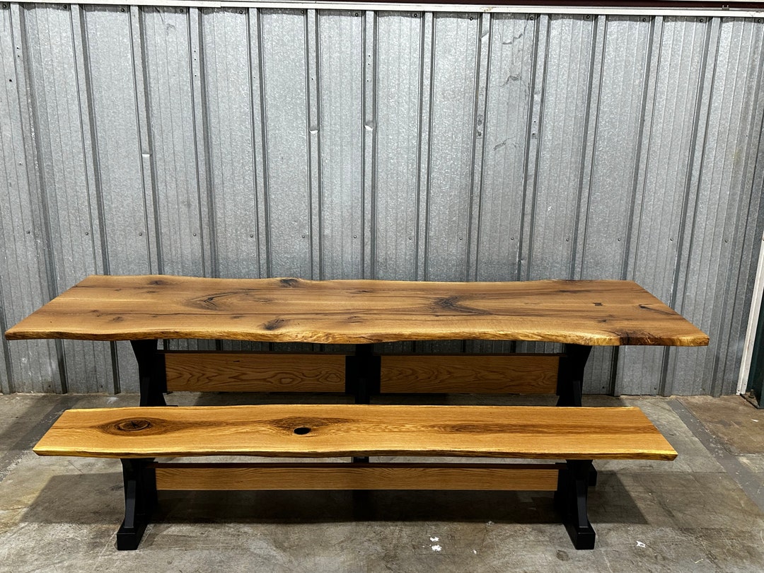 White Oak Live Edge Dining Table W/ Bench Etsy