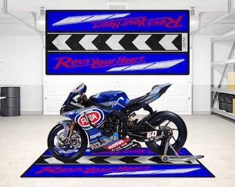 Diseño personalizado y personalizado Revs Your Heart Alfombrilla para motocicleta para Super Sport Bikes - Regalo perfecto para entusiastas y fanáticos de las motocicletas
