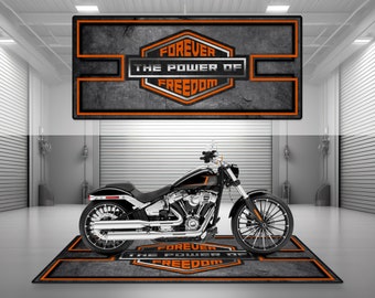 Garage Mat Design for Asphalt Forever The Power of Freedom Motorcycle Mat Personalized Display Showroom Floor Pit Mat Non-Slip and Washable