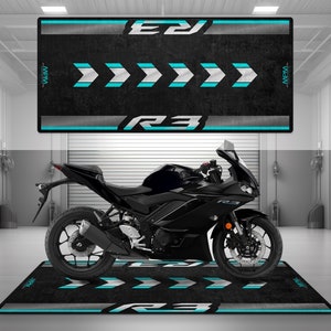 Garage Mat Design for R3 Motorcycle Mat Personalized Display Showroom Floor Pit Mat Non-Slip and Washable