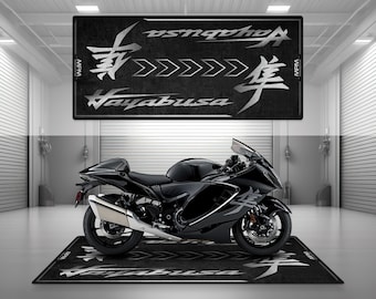 Garage Mat Design for Hayabusa Motorcycle Mat Personalized Display Showroom Floor Pit Mat Non-Slip and Washable