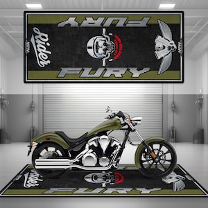 Garage Mat Design for Fury Motorcycle Mat Personalized Display Showroom Floor Pit Mat Non-Slip and Washable