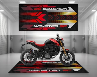 Alfombrilla de garaje con diseño Monster SP para motocicleta, alfombrilla personalizada para sala de exposición, alfombrilla antideslizante y lavable