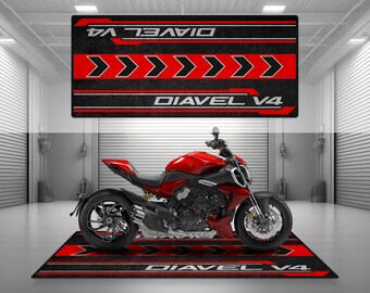 Alfombrilla de garaje con diseño Diavel V4 para motocicleta, alfombrilla personalizada para exposición, suelo de exposición, antideslizante y lavable