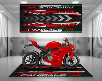 Garage Mat Panigale V4 Design for Motorcycle Mat Personalized Display Showroom Floor Pit Mat Non-Slip and Washable