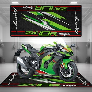 Garage Mat Design for Ninja ZX-10R Motorcycle Mat Personalized Display Showroom Floor Pit Mat Non-Slip and Washable