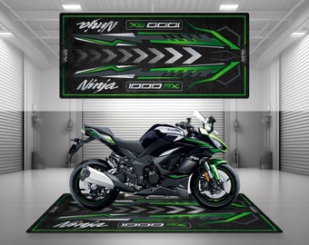 Garage Mat Design for Ninja 1000SX Motorcycle Mat Personalized Display Showroom Floor Pit Mat Non-Slip and Washable