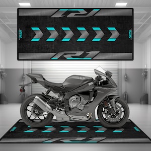 Garage Mat Design for R1 Motorcycle Mat Personalized Display Showroom Floor Pit Mat Non-Slip and Washable