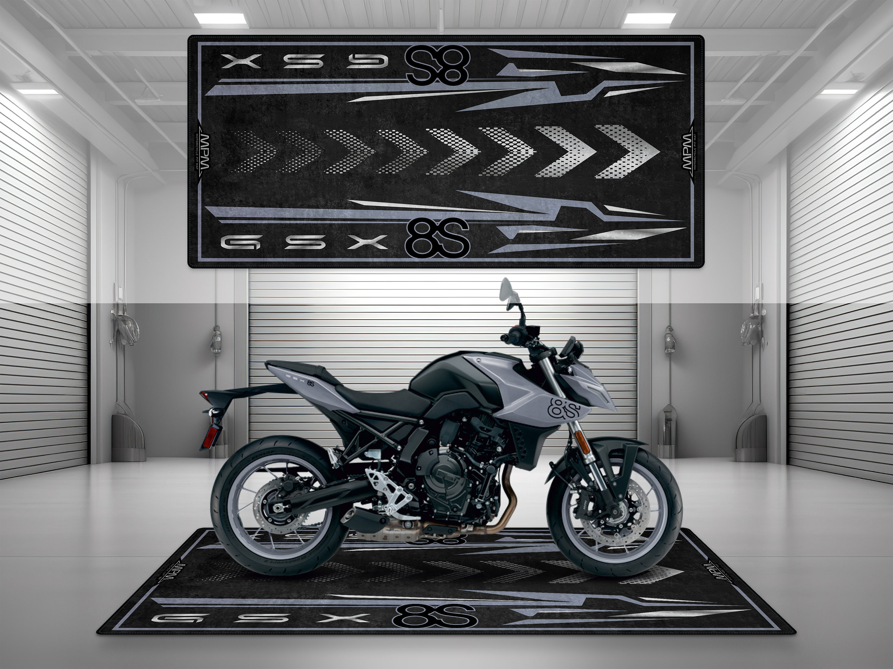 Garage Mat Design for GSX 8S Motorcycle Mat Personalized Display Showroom Floor Pit Mat Non-Slip and Washable