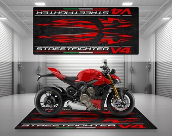 Alfombrilla de garaje con diseño de Streetfighter V4, alfombrilla para motocicleta, pantalla personalizada, alfombrilla para suelo de sala de exposición, antideslizante y lavable