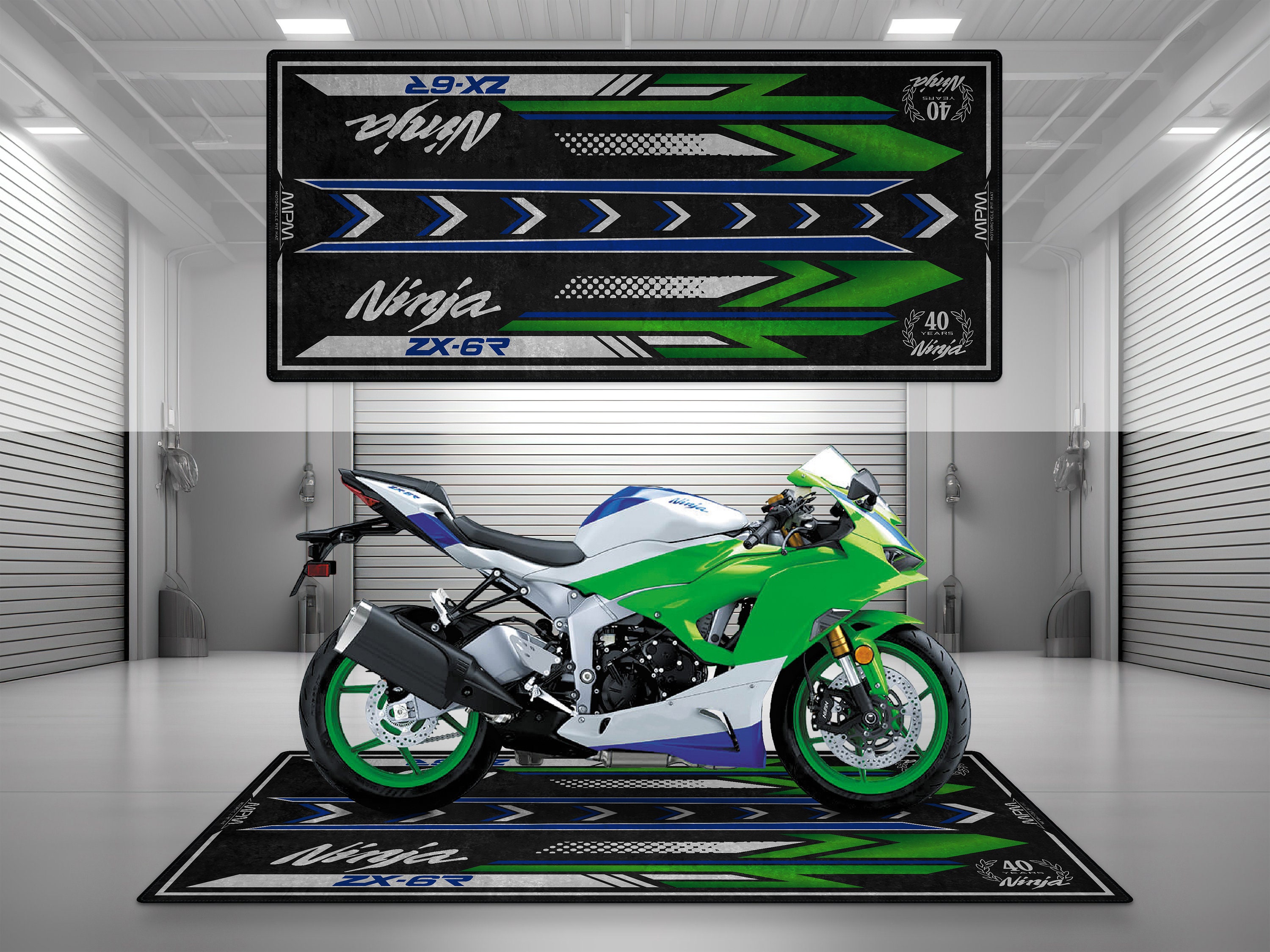 購入用 Ninja ZX-6R 40周年記念ガレージマットデザイン オートバイマット