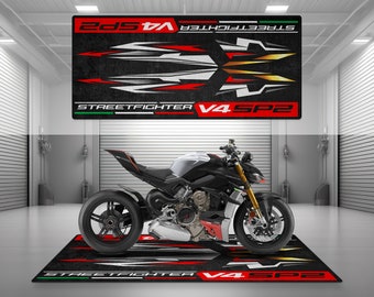 Alfombrilla de garaje con diseño Streetfighter V4 SP2 para motocicleta, alfombrilla personalizada para suelo de sala de exposición, antideslizante y lavable