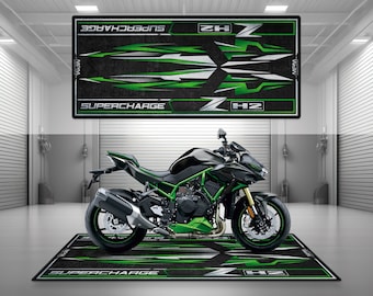 Garage Mat Design for ZH2 Supercharger Motorcycle Mat Personalized Display Showroom Floor Pit Mat Non-Slip and Washable