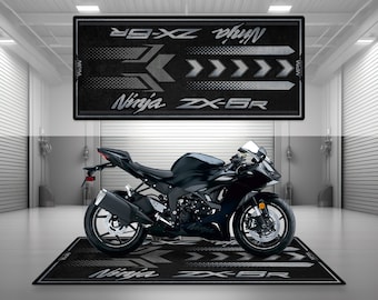 Garage Mat Design for Ninja ZX-6R Motorcycle Mat Personalized Display Showroom Floor Pit Mat Non-Slip and Washable