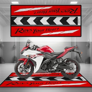 Garage Mat Design for Revs Your Heart Motorcycle Mat Personalized Display Showroom Floor Pit Mat Non-Slip and Washable