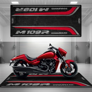 Garage Mat Design for Boulevard M109R Motorcycle Mat Personalized Display Showroom Floor Pit Mat Non-Slip and Washable Candy Daring Red