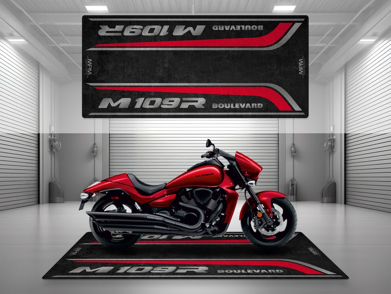 Garage Mat Design for Boulevard M109R Motorcycle Mat Personalized Display Showroom Floor Pit Mat Non-Slip and Washable Candy Daring Red