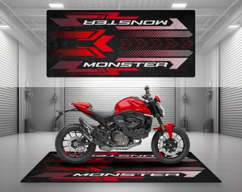 Alfombrilla de garaje con diseño de monstruo para motocicleta, alfombrilla personalizada para sala de exposición, alfombrilla antideslizante y lavable