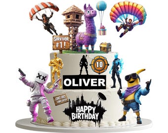 Printable Fort Battle Royale Birthday Cake Cupcake Topper Set - Gamer Party Cake Topper Set, Video Game Birthday - Perfect for Food Printers
