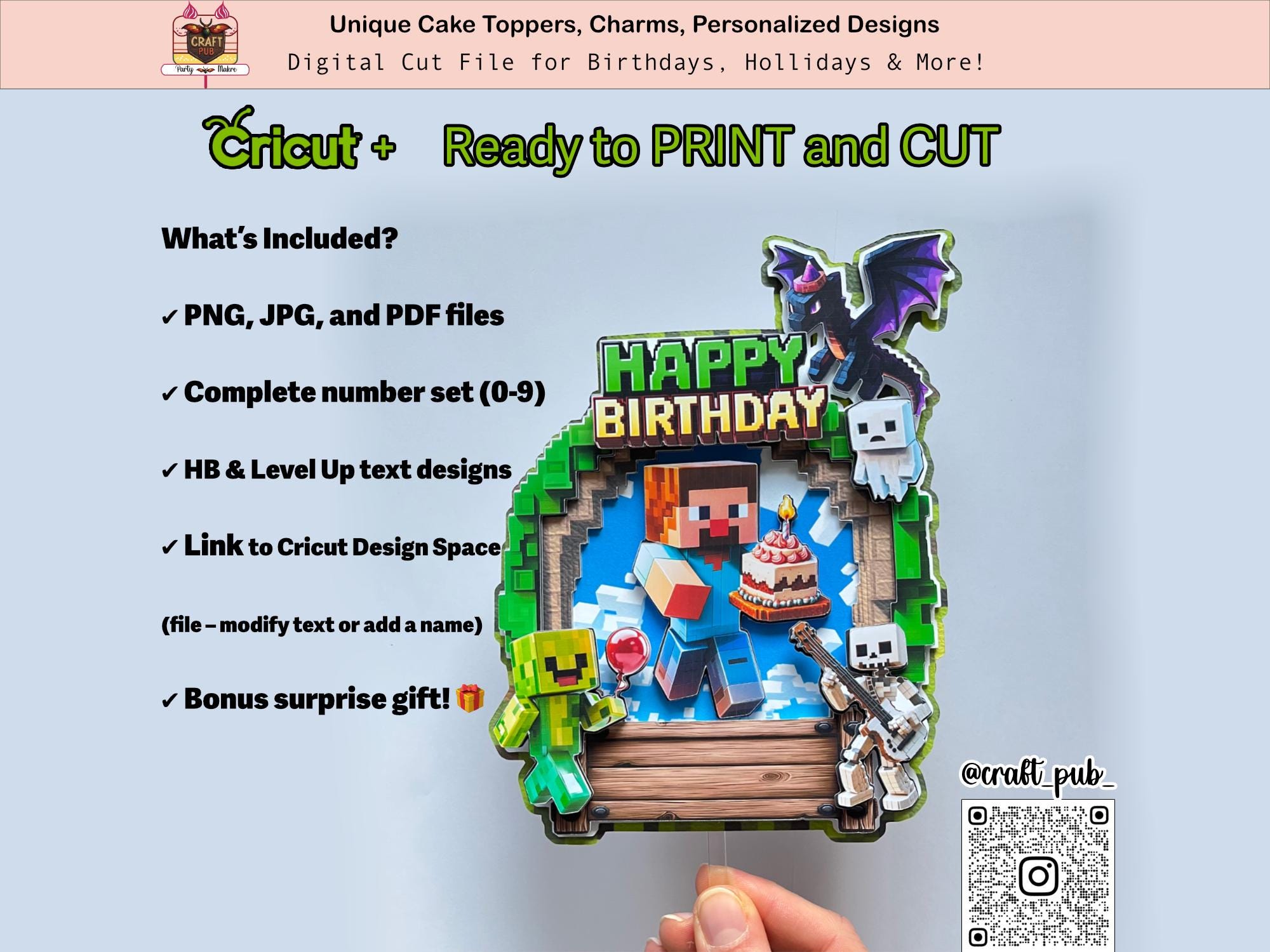 Pixel Birthday 3D Cake Topper