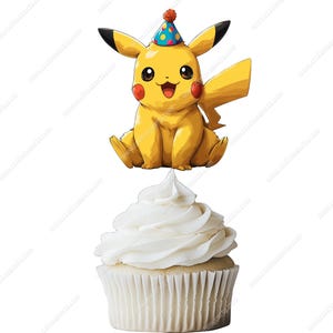 Anime-Inspired Printable Cake Topper Set | Fire Dragon, Electric Pika & Young Trainer | Edit in Canva | Birthday Centerpiece Cupcake party