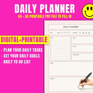 Personal Daily Planner, Work From Home Daily Planner, Productivity Planner, Instant Download, A5/A4/Letter/