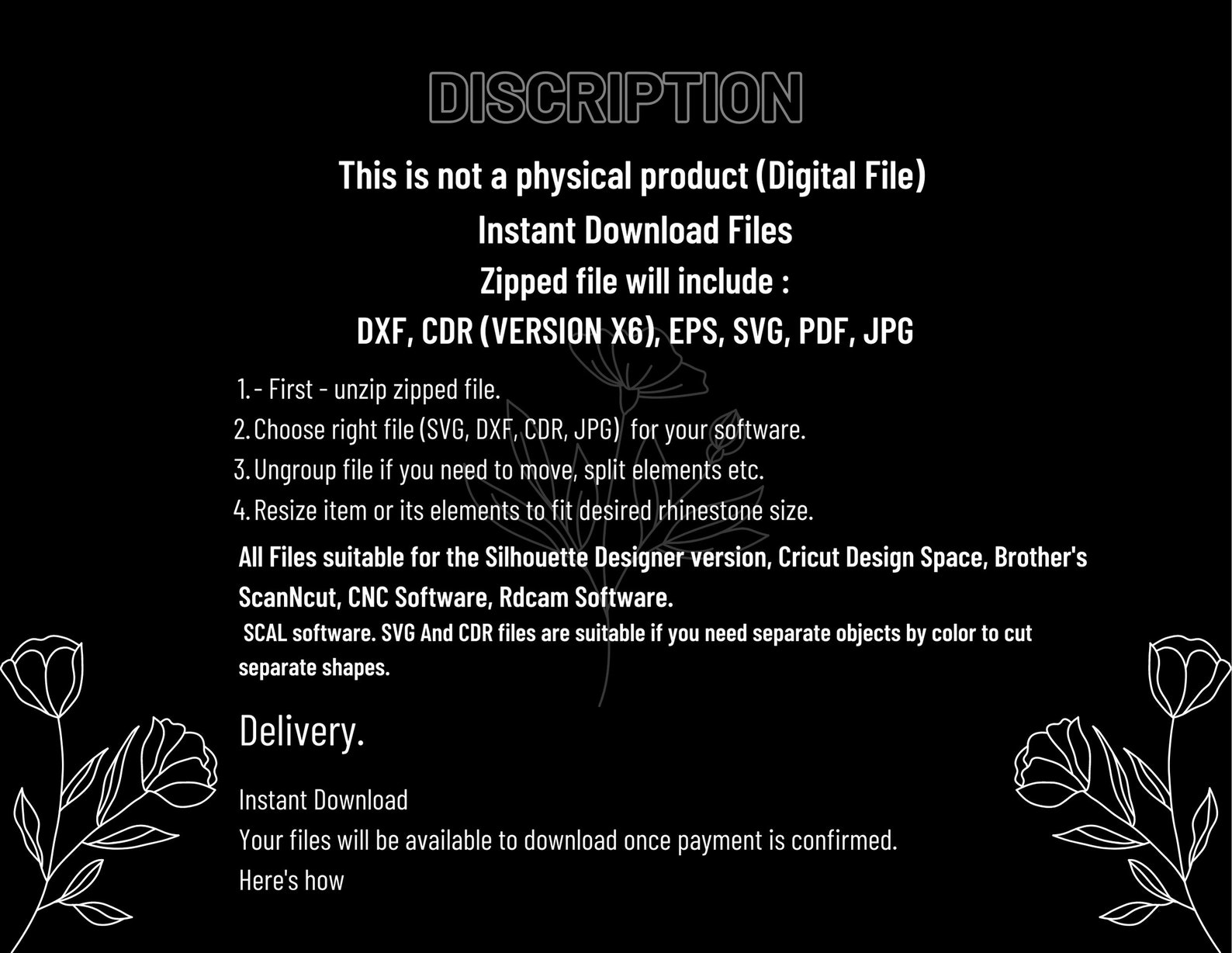 Rhinestone Floral Design Templates Iron on Transfer Digital Download