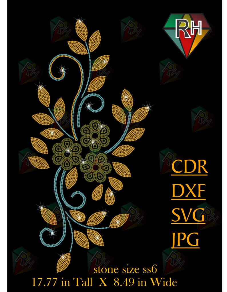 Rhinestone Floral Design Template Rhinestones Templates Etsy