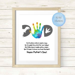Fathers Day Dinosaur Handprint Printable Craft, Fathers Day Handprint Art, Message Gift for Dad Papa Sentimental Gift from Kids Toddler Baby