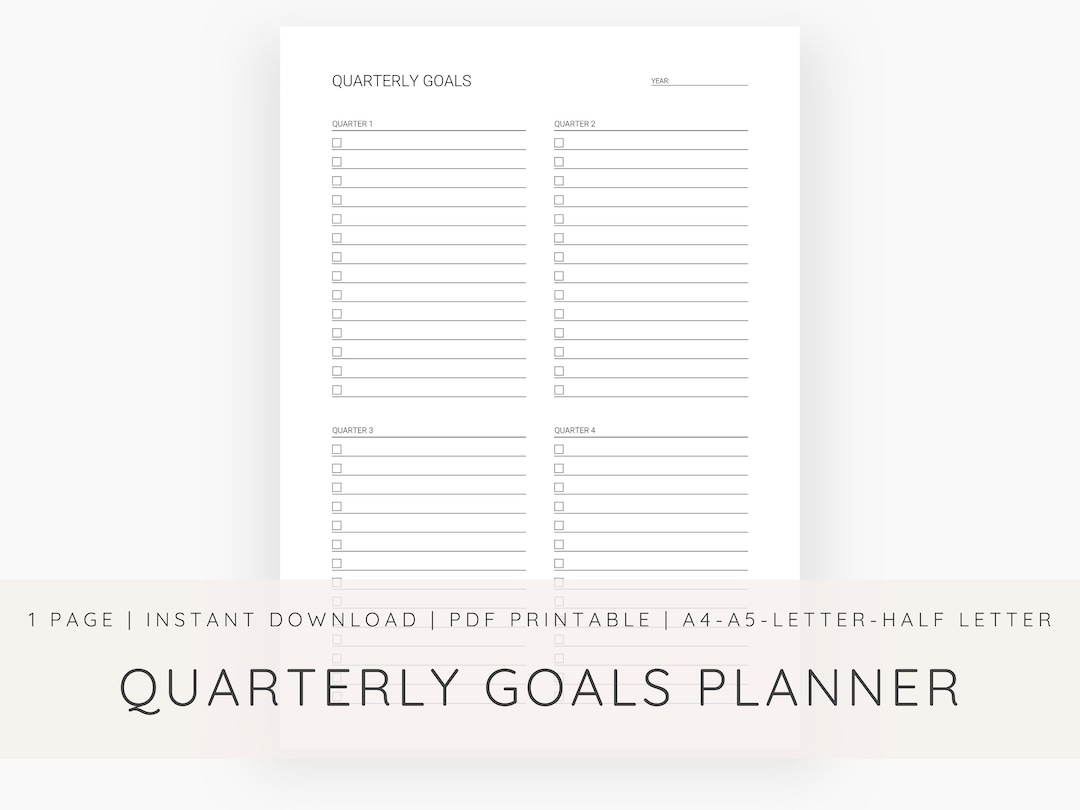Quarterly Goals Planner Printable Yearly Goals Planner Goal Setting Productivity Planner ...