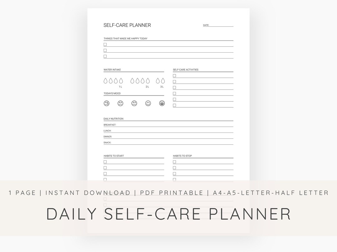 Daily Self-care Planner Printable - Self-care Checklist Template - Self ...