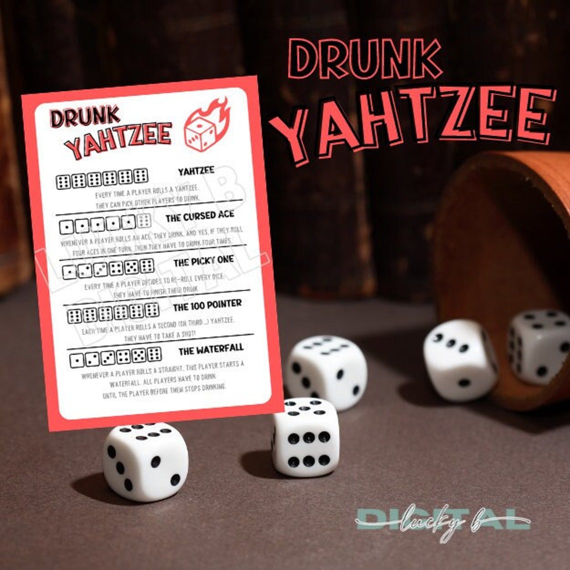 Drunk Yahtzee Game Digital Download PDF Printable PNG Etsy