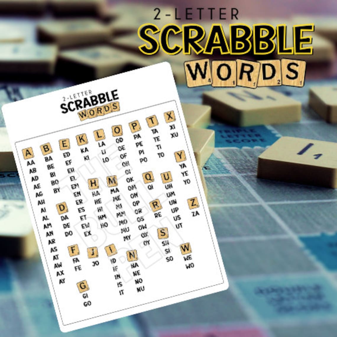 SCRABBLE 2 letter Words Printable Pdf File Use to Make Cards or