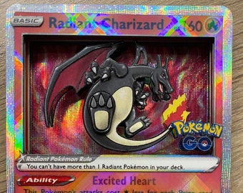 3D ShadowBox Pokemon Card Radiant Charizard Pokemon Go Art 100% Handmade Diorama