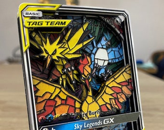 3D ShadowBox Pokemon Card Moltres, Zapdos, Articuno GX Black Star Promo Art 100% Handmade Diorama