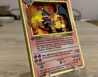 ShadowBox Pokemon Charizard 1 st Base 4 / 102 Art 100% Handmade Diorama 3D Card