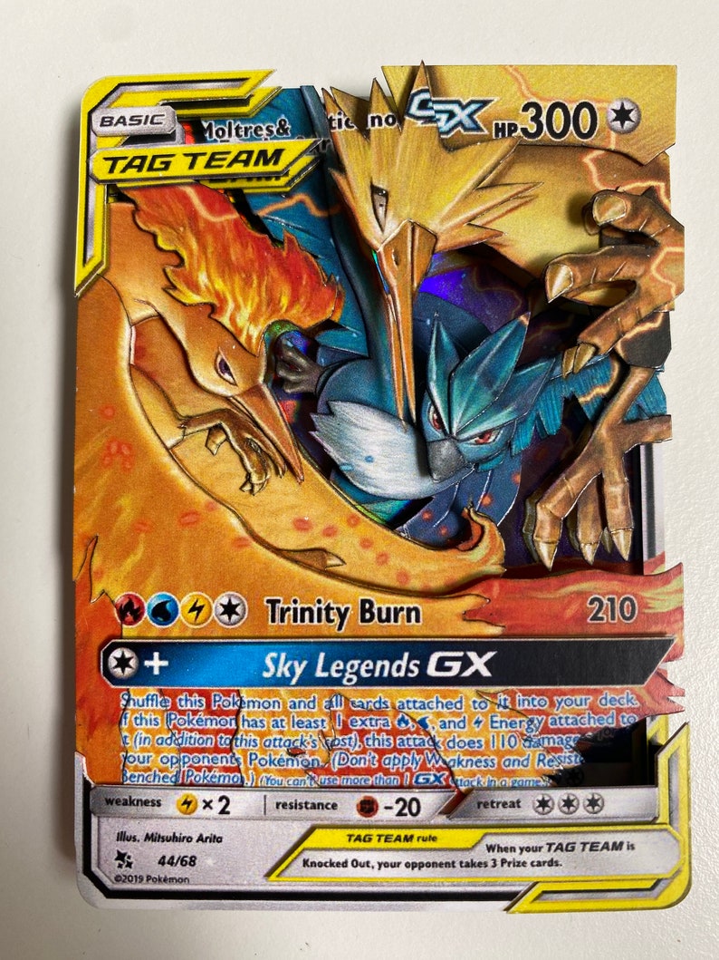 Carta 3D ShadowBox Pokemon Moltres Zapdos Articuno GX Destini nascosti Arte 100% Diorama fatto a mano immagine 5