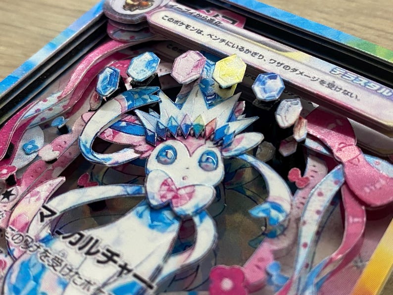3D ShadowBox Pokemon Card Sylveon Ex Terastal Festival Ex Sv8a 212 / 187 Japanese Art 100% Handmade Diorama image 10